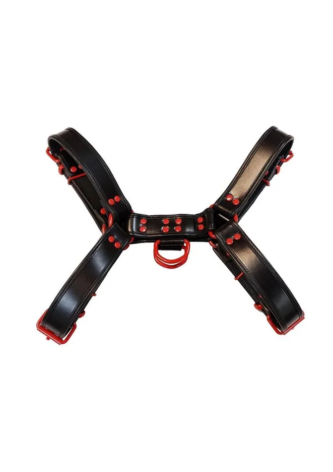 Rouge Restraints Rouge Leather Over The Head Harness Black with Red Accessories Rouge Restraints Rouge Leather Over The Head Harness Black with Red Accessories