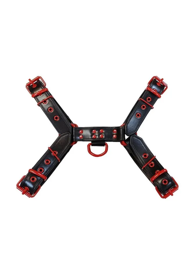 Rouge Restraints Rouge Leather Over The Head Harness Black with Red Accessories Rouge Restraints Rouge Leather Over The Head Harness Black with Red Accessories