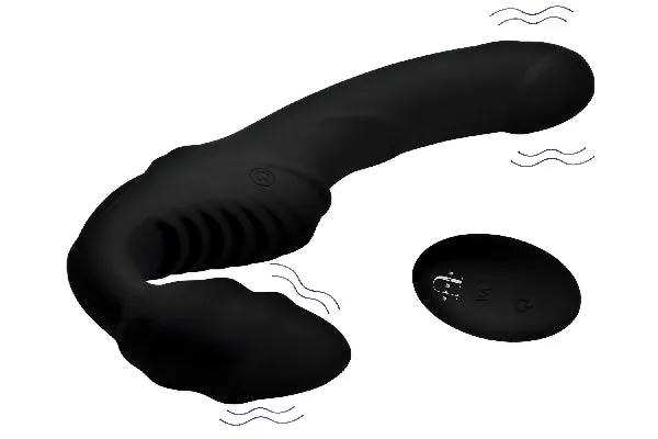 Female Sex Toys XR Brands Pro Rider 9X Vibrating Silicone Strapless Strap On with Remote Control