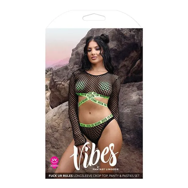 Fantasy Lingerie Male Sex Toys Vibes Mesh Long Sleeve Crop Top Panty Pasties