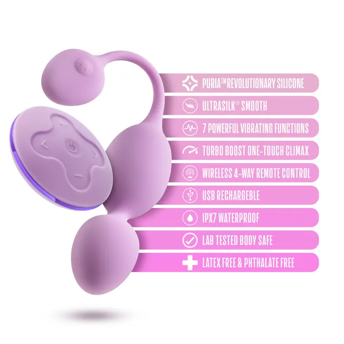 Wellness By Blush Raine Remote Control Vibrating Pelvic Floor Kegel Ball In Purple 7 Vibration Modes Purio Silicone Blush Vibrators