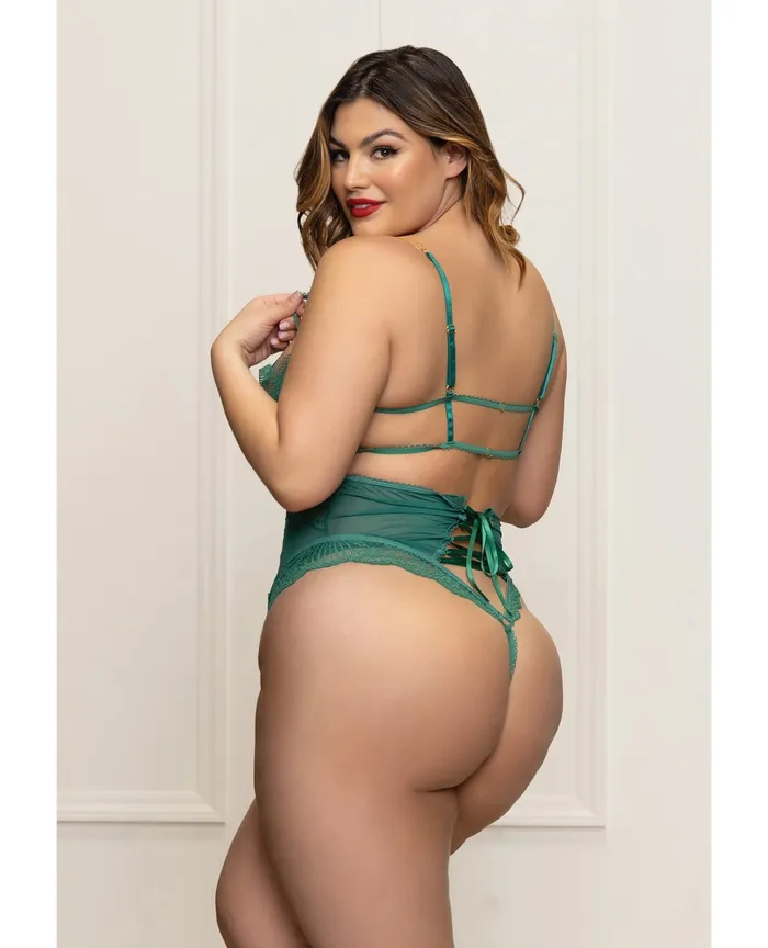 Male Sex Toys Seven til Midnight Lace and Mesh Open Crotch Teddy with Gold Straps Green 1X2X Male Sex Toys Seven til Midnight Lace and Mesh Open Crotch Teddy with Gold Straps Green 1X2X